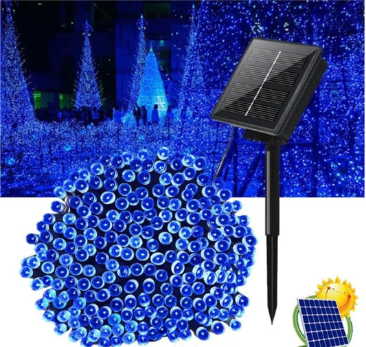 Instalatie lumisoasa solara de exterior, 100 led, 12 M, Albastru
