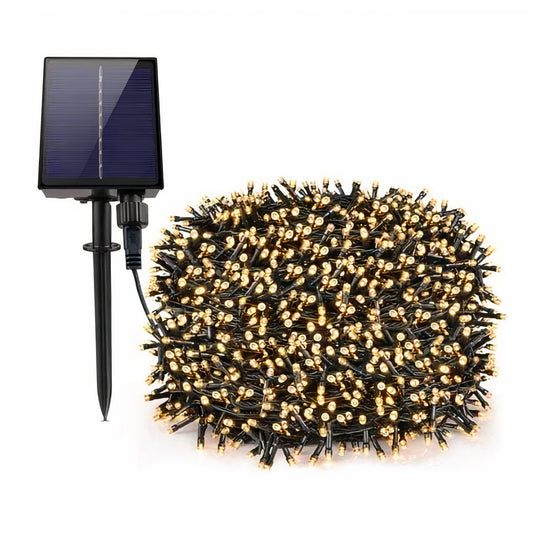Instalatie lumisoasa solara de exterior, 1000 led, 100 M, Alb Cald