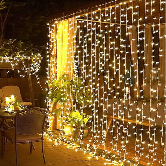 Instalatie de Craciun tip perdea 3 m x 3 m, 400 LED, Alb cald