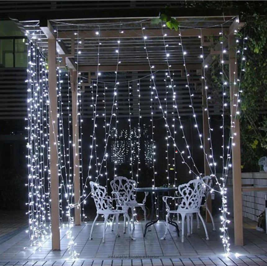 Instalatie de Craciun tip perdea 3 m x 3 m, 400 LED, Alb cald