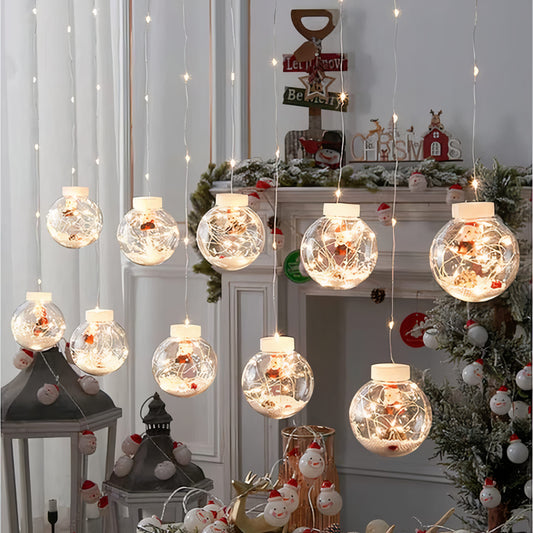 Instalatie de Craciun 3 M, Tip Perdea luminoasa, 10 globuri Alb Cald