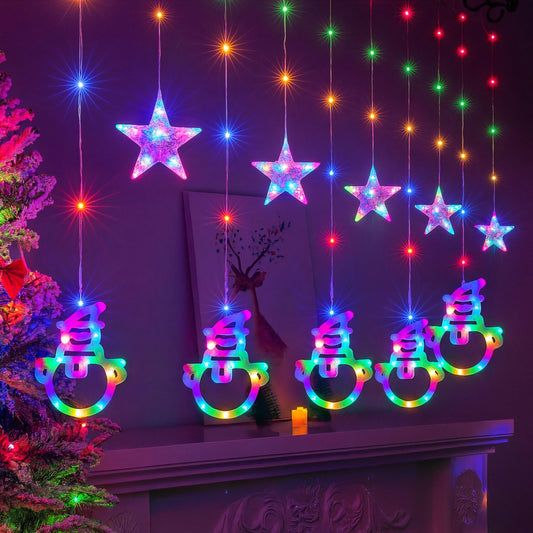 Instalație de Crăciun 10 m Model Perdea, Lumini LED Multicolore, Fir Transparent, cu Mufa Conectabila prin Serie, pentru Interior și Exterior