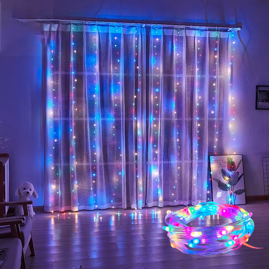 Instalatie de Craciun, Perdea, 120 LED-uri, 4x3 M, 8 moduri de jocuri de lumini, Multicolora