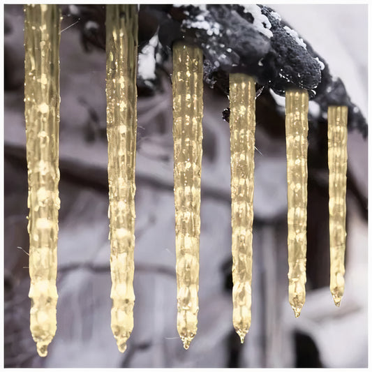 Instalatie LED 3m de Craciun Alb Cald 45 cm, Model cu 8 Țurțuri, cu Cablu de Alimentare si Mufa de Conectare