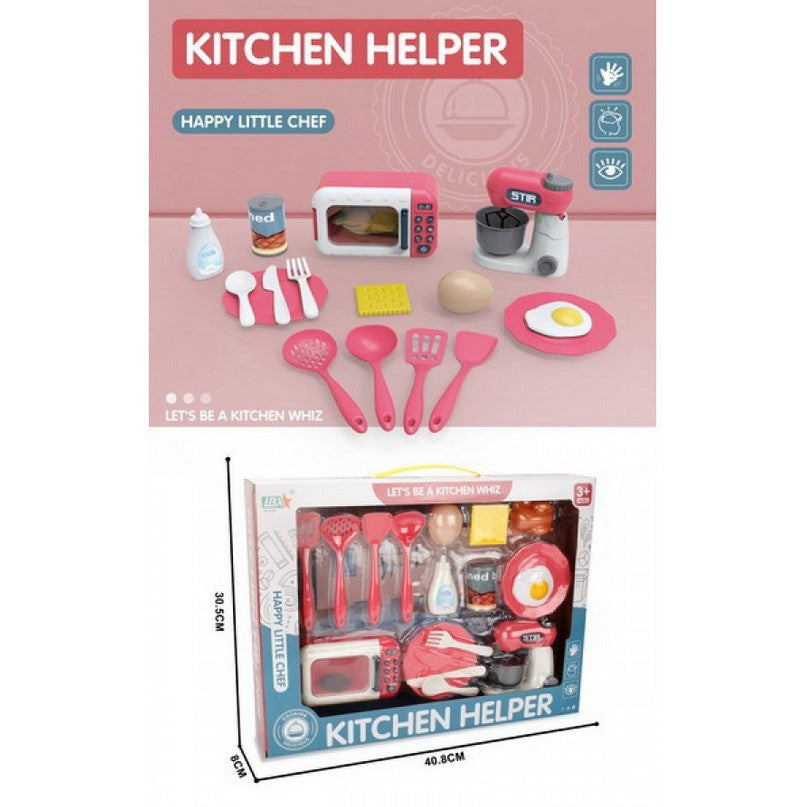 Set de joaca mic dejun complet cu mixer, cuptor cu microunde si alte accesorii pentru copii