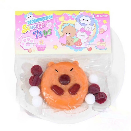 Jucarie Antistres Squishy,  cu Revenire Lenta, Squeeze Pinch Family, Forma de Biscuite Rotund, Model Capybara, 7x6.5 cm