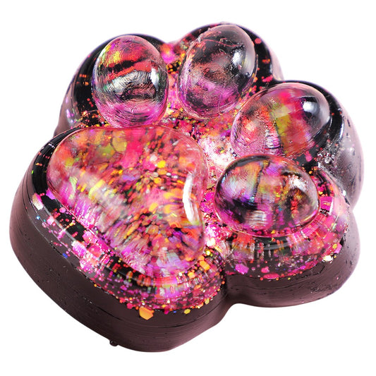 Jucarie Antistres Squishy, cu Revenire Lenta, Squeeze Pinch Family, Model Labuta de Pisica cu Sclipici, 6.5x6 cm, 60g, Ambalaj Transparent, Roz-Negru