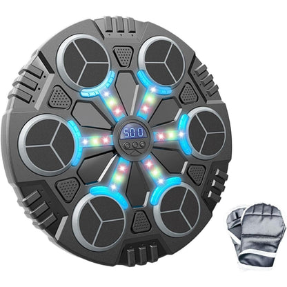 Jucarie de Boxat cu Muzica si Lumini, Manusi Incluse, Bluetooth, Incarcare USB, Aplicare cu Ventuze, 6 Tinte, 32x27x3.5 cm, 930 g, Negru