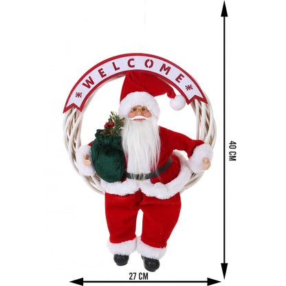 Jucarie decorativa, Mos Craciun, 40 cm x 27 cm, grosime 12 cm, lana, tesatura de plus, poliester, interior/exterior