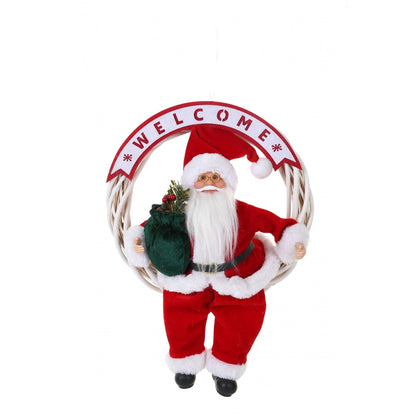 Jucarie decorativa, Mos Craciun, 40 cm x 27 cm, grosime 12 cm, lana, tesatura de plus, poliester, interior/exterior