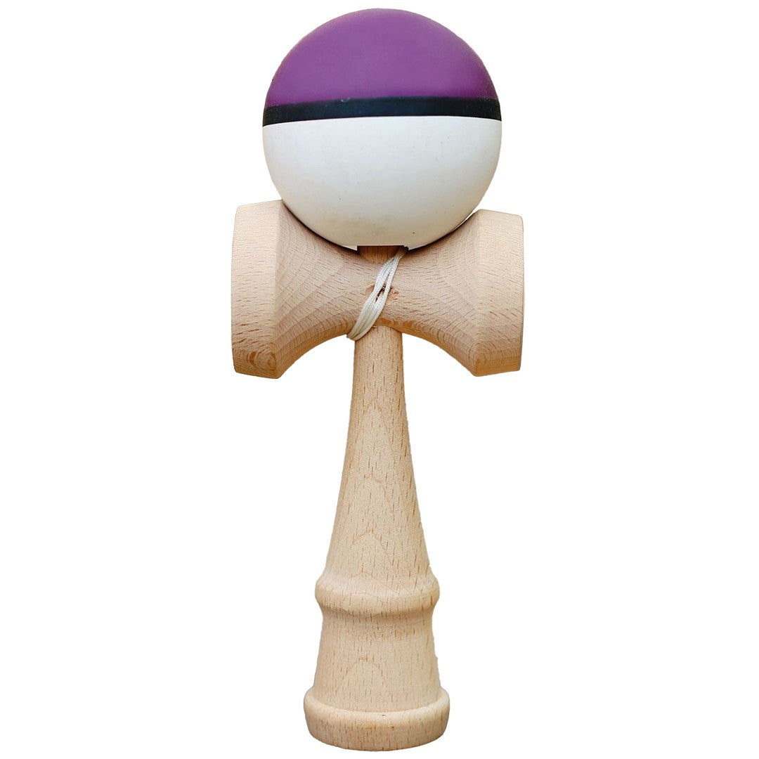 Jucarie Interactiva Kendama Profesionala, din Lemn, 18 cm, Joc de Indemanare pentru Copii si Adulti, Multicolor Mov Negru Alb