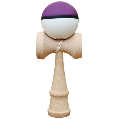 Jucarie Interactiva Kendama Profesionala, din Lemn, 18 cm, Joc de Indemanare pentru Copii si Adulti, Multicolor Mov Negru Alb