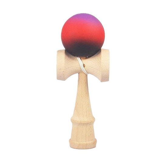 Jucarie Interactiva Kendama, din Lemn, 18 cm, Joc de Indemanare pentru Copii si Adulti, Model Gradient 10, Mov/Rosu/Negru