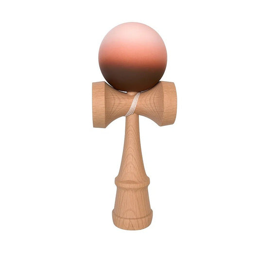 Jucarie Interactiva Kendama, din Lemn, 18 cm, Joc de Indemanare pentru Copii si Adulti, Model Gradient 14, Maro/Bej/Roz