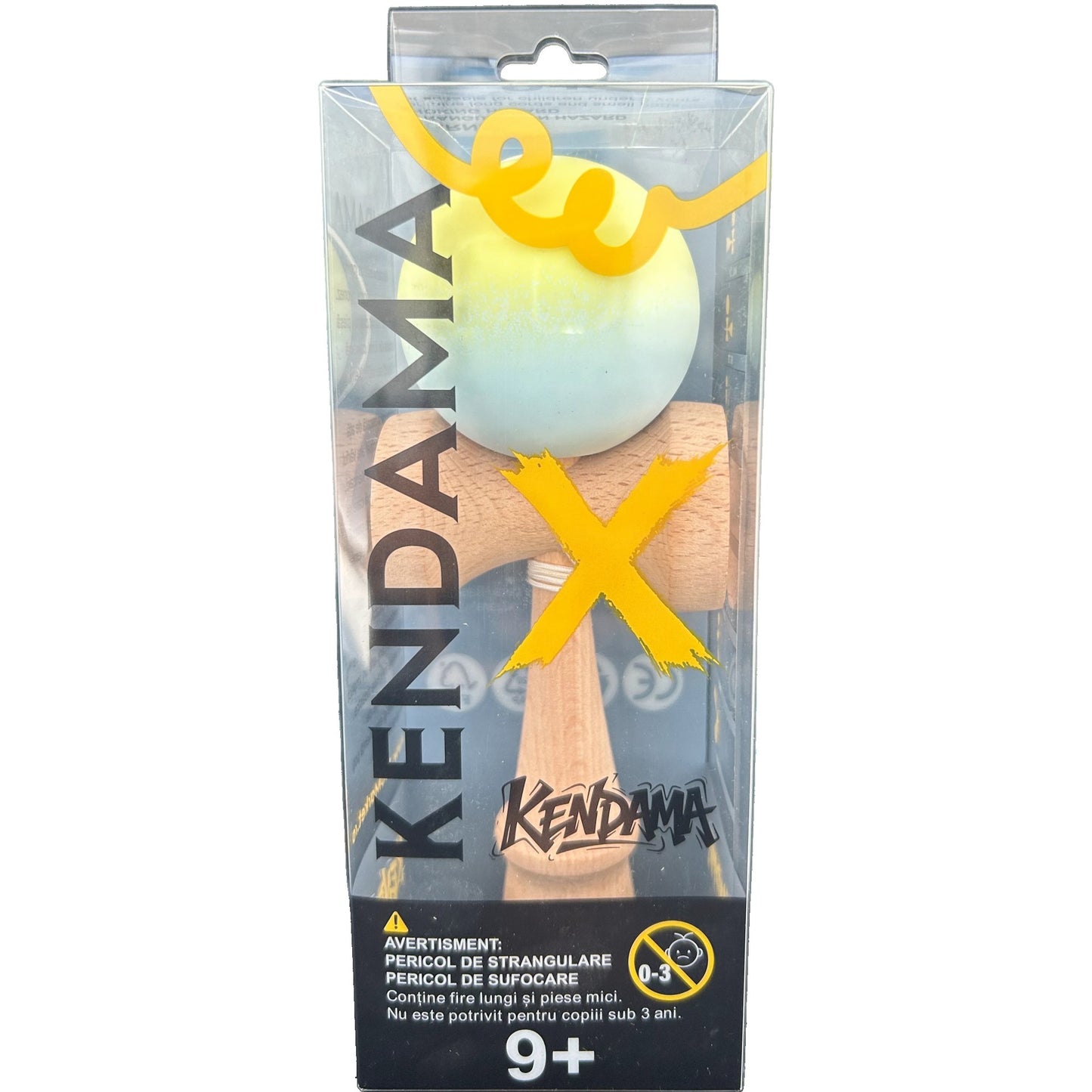 Jucarie Kendama X Originala, Profesionala,  din Lemn, Rubber Grip, 18 cm, Gradient Galben/Verde