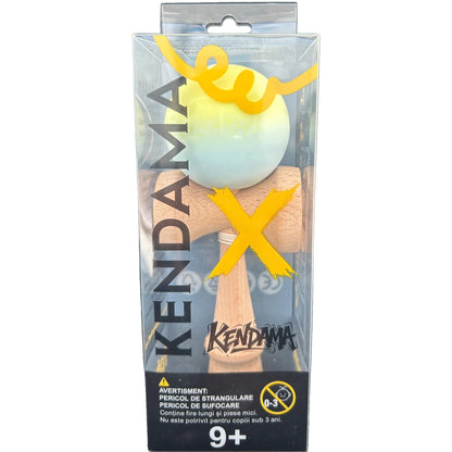 Jucarie Kendama X Originala, Profesionala,  din Lemn, Rubber Grip, 18 cm, Gradient Galben/Verde