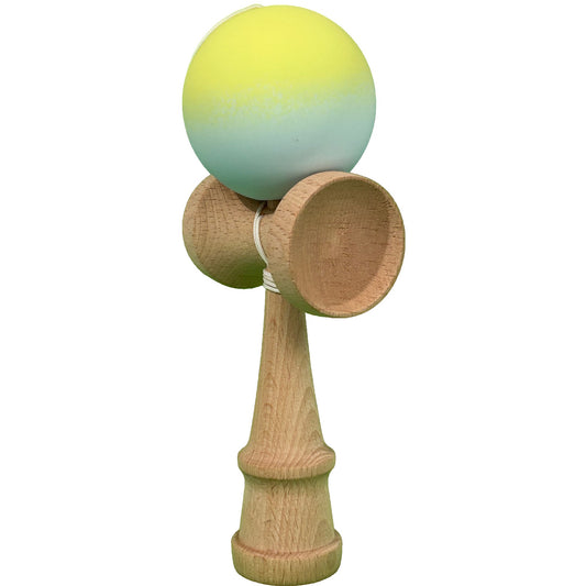 Jucarie Kendama X Originala, Profesionala,  din Lemn, Rubber Grip, 18 cm, Gradient Galben/Verde