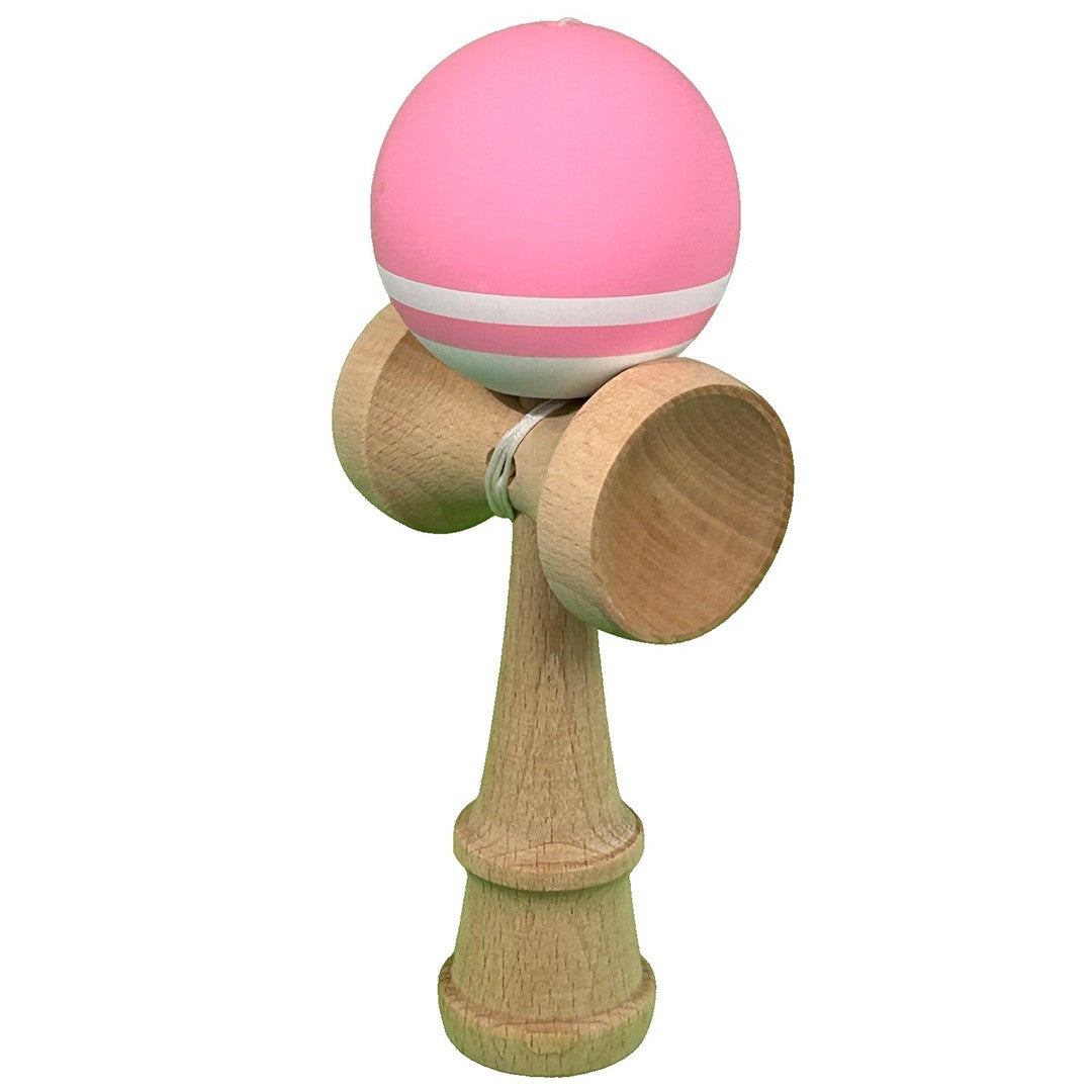 Kendama X Originala, Profesionala, din Lemn, Rubber Grip, 18 cm, Roz/Alb