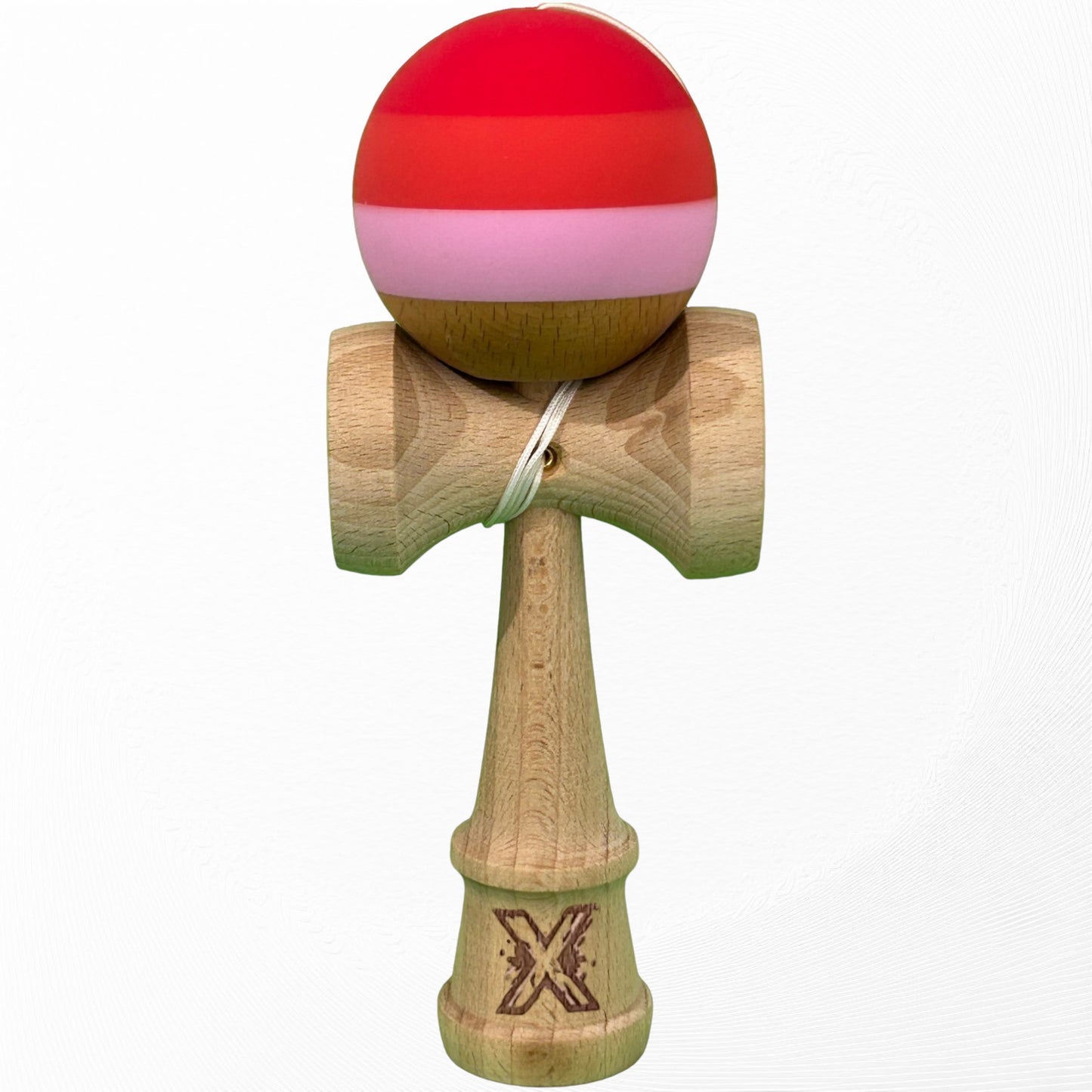 Jucarie Interactiva Kendama Profesionala, din Lemn, 18 x 7 x 6 cm, Joc de Indemanare pentru Copii si Adulti, Multicolor Rosu inchis Rosu Alb