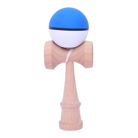 Jucarie Interactiva Kendama Profesionala, din Lemn, 18 cm, Joc de Indemanare pentru Copii si Adulti, Model 9 Bicolor Albastru Alb