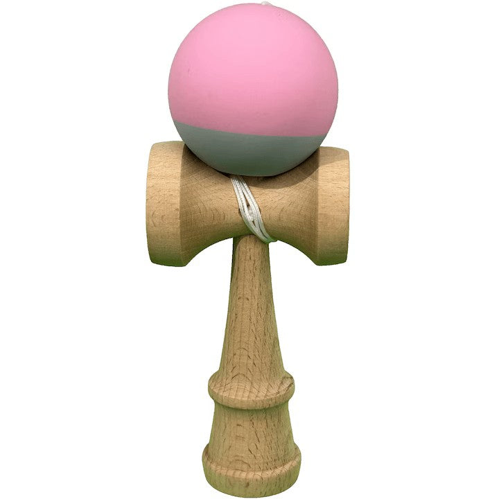 Jucarie Interactiva Kendama X Profesionala,  Lemn cu Bila cu Invelis din Cauciuc, 18 x 6 x 7 cm, pentru Copii si Adulti, Roz / Gri