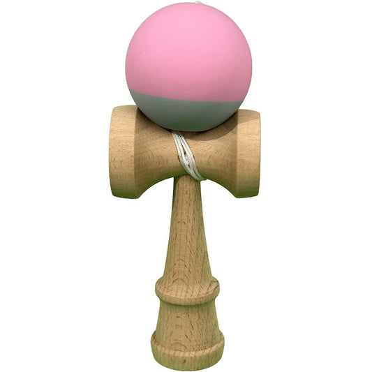 Jucarie Interactiva Kendama X Profesionala,  Lemn cu Bila cu Invelis din Cauciuc, 18 x 6 x 7 cm, pentru Copii si Adulti, Roz / Gri