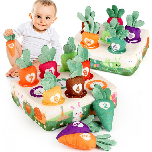 Jucarie Interactiva Montessori, pentru Copii, de Sortat pe Culori,  9 Morcovi si Suport, Multicolor