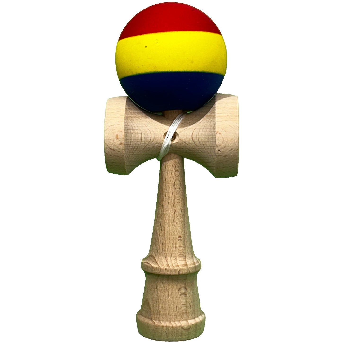 Jucarie Interactiva Kendama Profesionala,din Lemn, 18 cm, Joc de Indemanare pentru Copii si Adulti, Multicolor Rosu Galben Albastru inchis