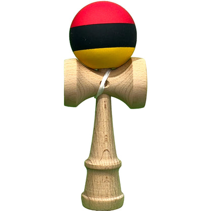 Jucarie Interactiva Kendama Profesionala,din Lemn, 18 cm, Joc de Indemanare pentru Copii si Adulti, Multicolor Rosu Negru Galben