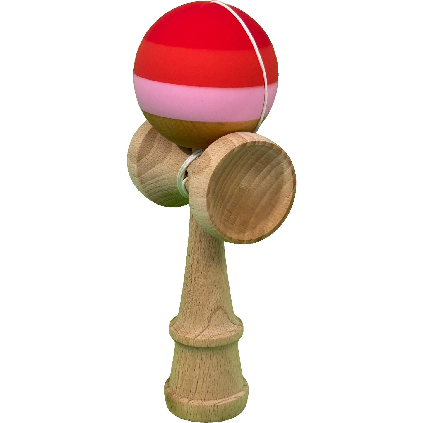 Jucarie Interactiva Kendama Profesionala, din Lemn, 18 x 7 x 6 cm, Joc de Indemanare pentru Copii si Adulti, Multicolor Rosu inchis Rosu Alb