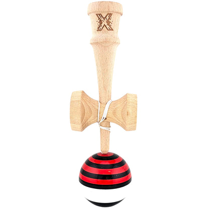Kendama X Originala, Profesionala, din Lemn, Super Sticky, 18 cm, Rosu/Negru/Alb