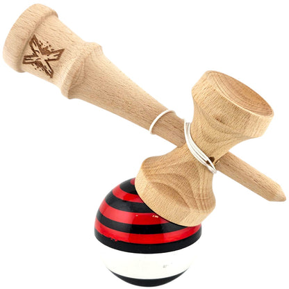 Kendama X Originala, Profesionala, din Lemn, Super Sticky, 18 cm, Rosu/Negru/Alb