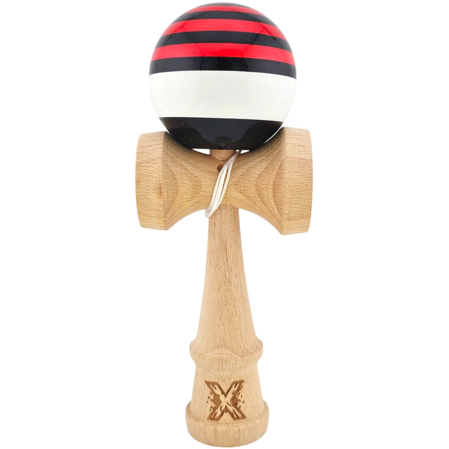 Kendama X Originala, Profesionala, din Lemn, Super Sticky, 18 cm, Rosu/Negru/Alb