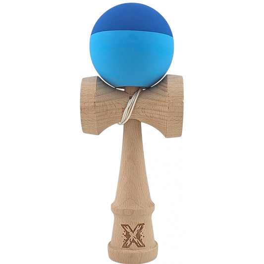 Kendama X Originala, Profesionala,  din Lemn, Rubber Grip, 18 cm, Albastru/Bleu