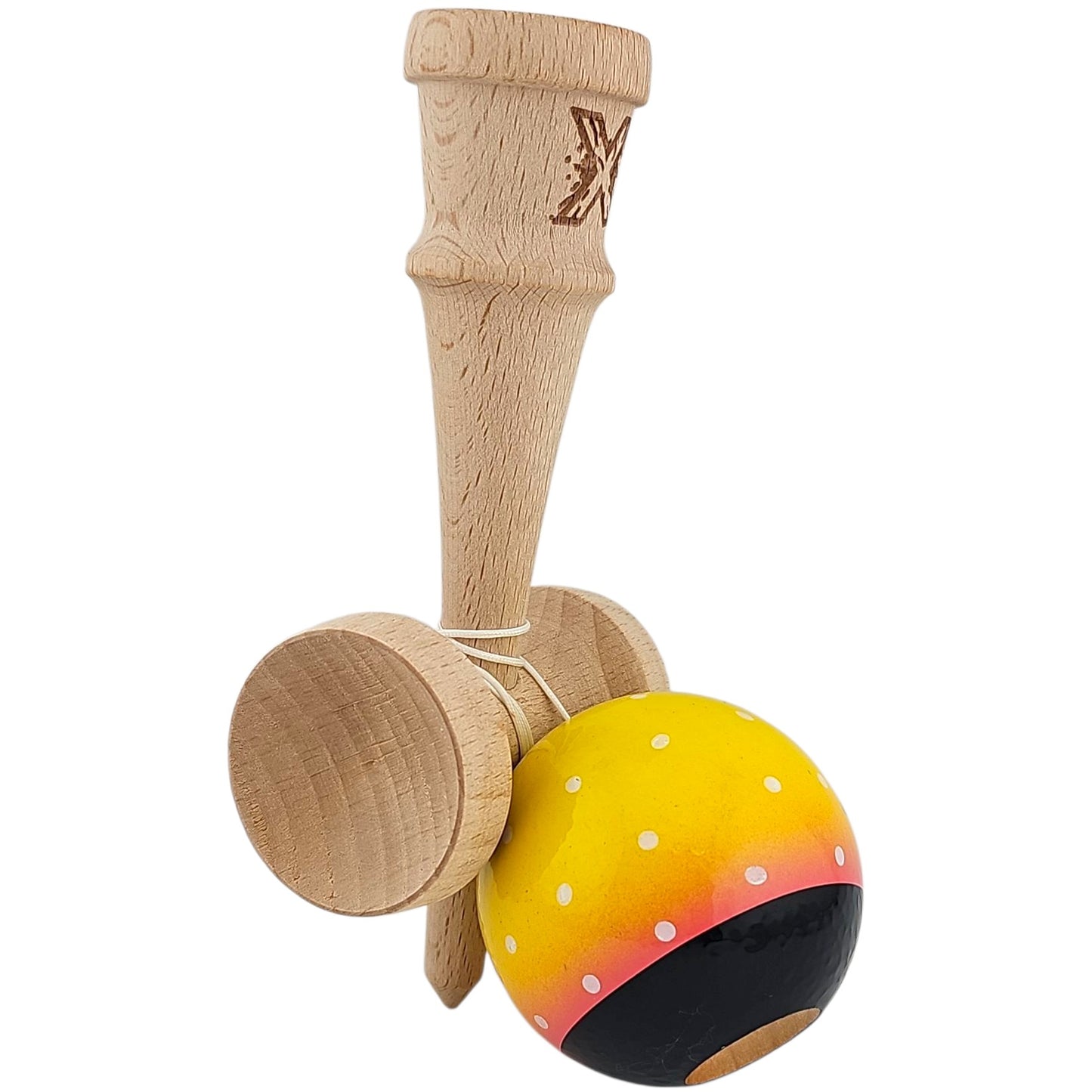 Kendama X Originala, Profesionala, din Lemn, Super Sticky, 18 cm, Galben/Roz/Negru