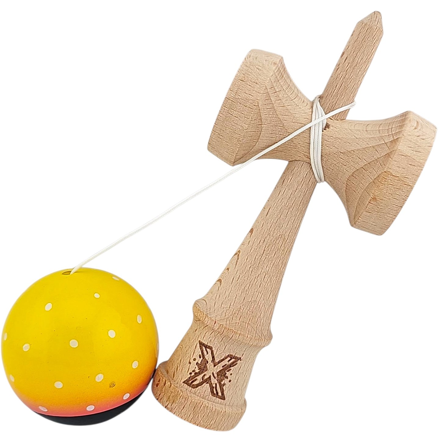 Kendama X Originala, Profesionala, din Lemn, Super Sticky, 18 cm, Galben/Roz/Negru