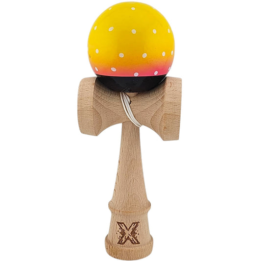 Kendama X Originala, Profesionala, din Lemn, Super Sticky, 18 cm, Galben/Roz/Negru