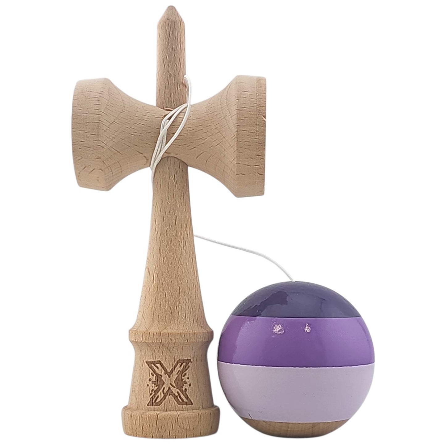 Kendama X Originala, Profesionala, Super Sticky din Lemn, 18 cm, Purpuriu/Mov/Lila