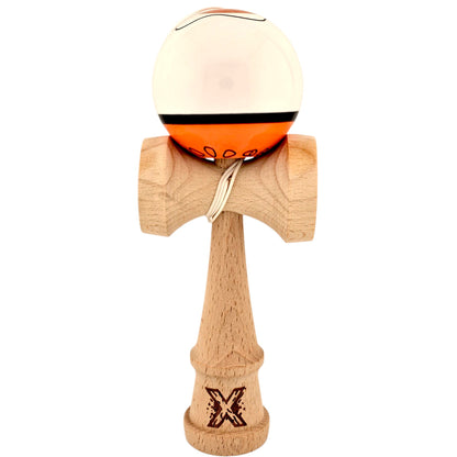 Kendama X Originala, Profesionala, din Lemn, Super Sticky, 18 cm, Alb/Portocaliu