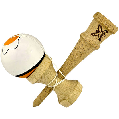 Kendama X Originala, Profesionala, din Lemn, Super Sticky, 18 cm, Alb/Portocaliu