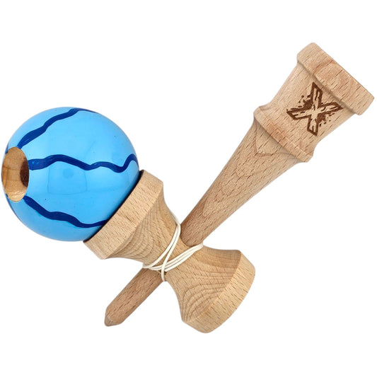 Kendama X Originala, Profesionala, din Lemn, Super Sticky, 18 cm, Albastru