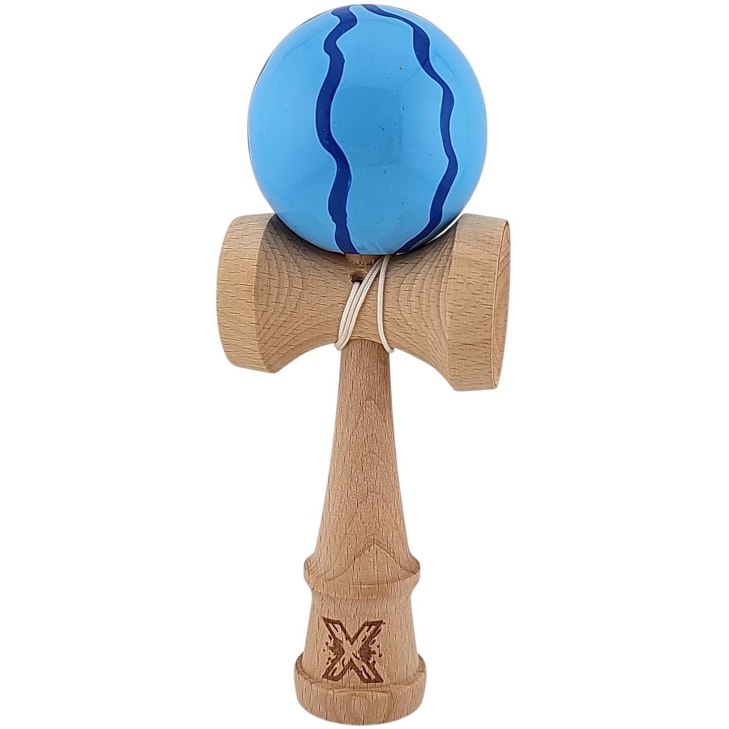 Kendama X Originala, Profesionala, din Lemn, Super Sticky, 18 cm, Albastru