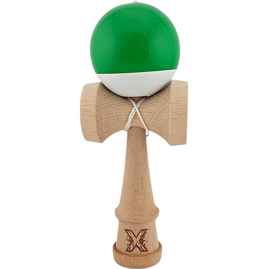 Jucarie Kendama X Originala, Profesionala,  Super Sticky din Lemn, 18 cm, pentru Copii si Adulti, Verde inchis/Alb