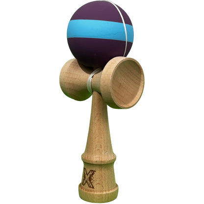 Jucarie Kendama X Originala, Profesionala, din Lemn, Rubber Grip, 18 cm, Mov/Albastru