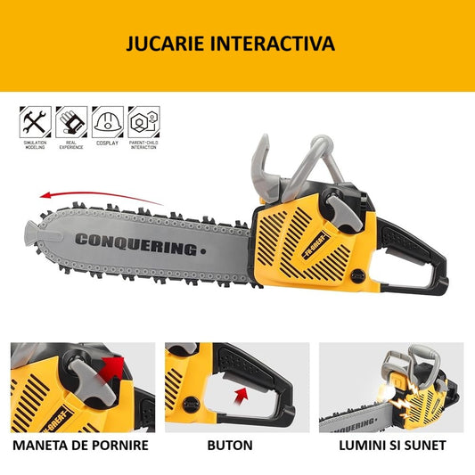 Jucarie Fierastrau Electric pentru Copii, cu Sunete și Lumini, Joc de Rol Interactiv, +3 Ani, 43 x 10 x 18.5 cm, Portocaliu