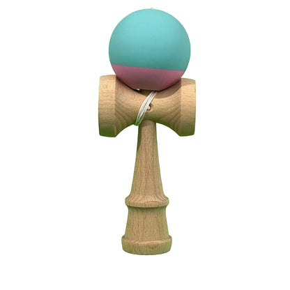 Jucarie Interactiva Kendama Profesionala,  din Lemn, 18 cm, Joc de Indemanare pentru Copii si Adulti, Bicolor Turcoaz Roz