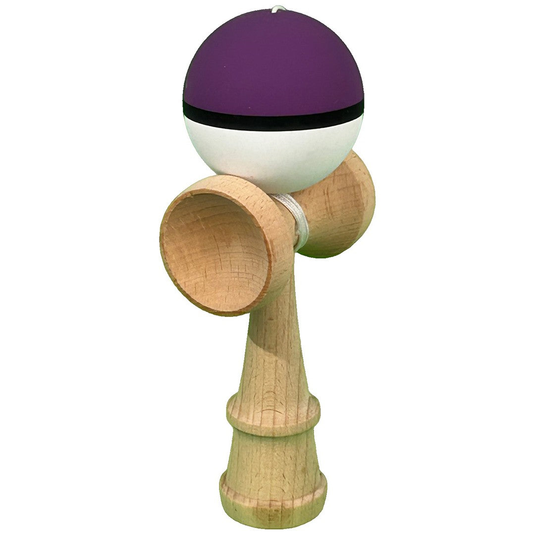 Kendama X Originala, Profesionala, din Lemn, Rubber Grip, 18 cm, Mov/Negru/Alb