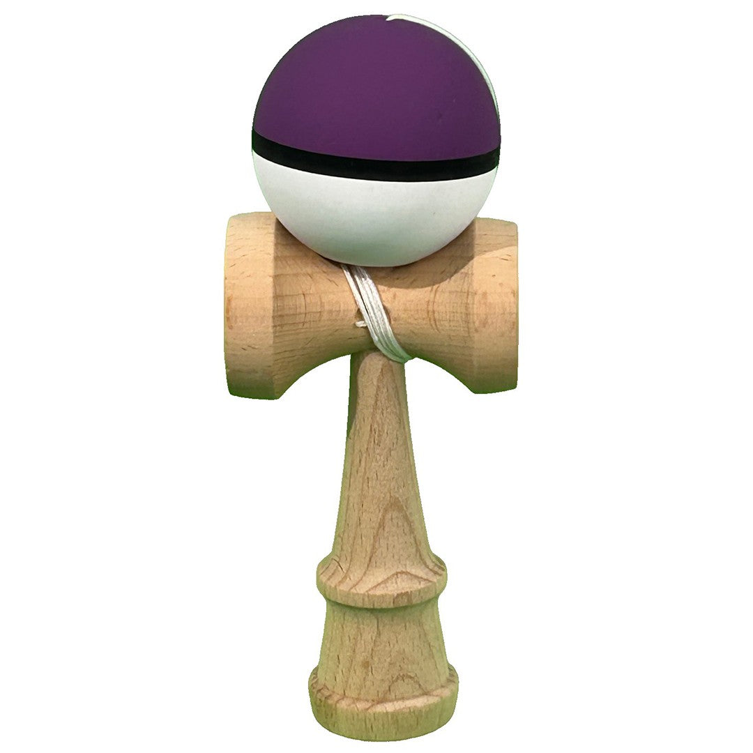 Kendama X Originala, Profesionala, din Lemn, Rubber Grip, 18 cm, Mov/Negru/Alb