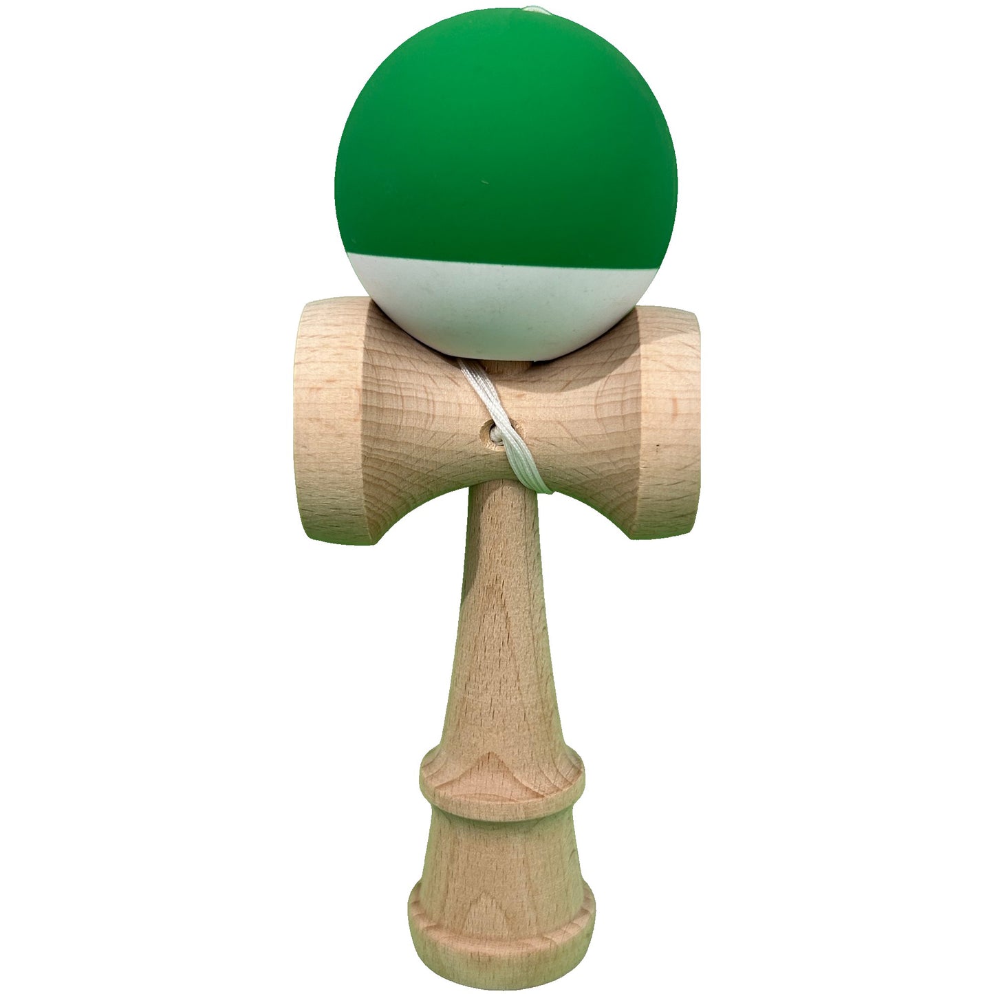Jucarie Interactiva Kendama Profesionala,  din Lemn, 18 x 7 x 6 cm, Joc de Indemanare pentru Copii si Adulti, Bicolor Verde Alb