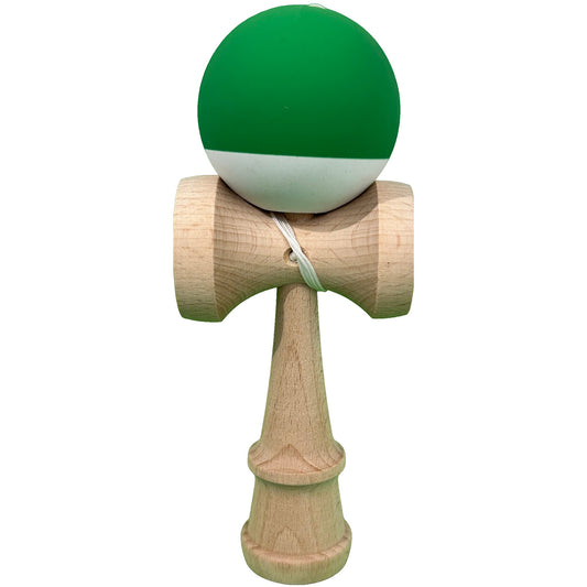 Jucarie Interactiva Kendama Profesionala,  din Lemn, 18 x 7 x 6 cm, Joc de Indemanare pentru Copii si Adulti, Bicolor Verde Alb